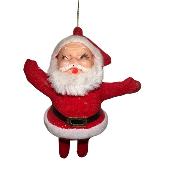 Vintage 4” Flocked Santa Claus Christmas Ornament - Picture 4 of 10